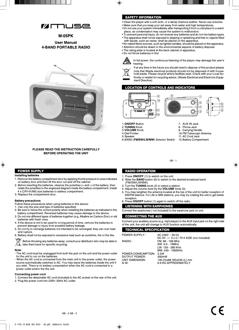 Page 1 de la notice Manuel utilisateur Muse M-05