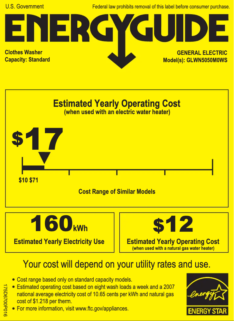 Page n°1 - Label énergétique GE GLWN5050MWS