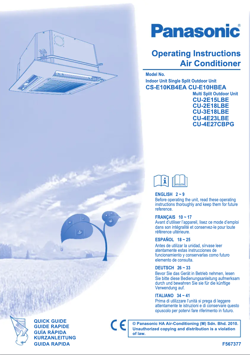 Page 1 de la notice Manuel utilisateur Panasonic CS-E10KB4EA