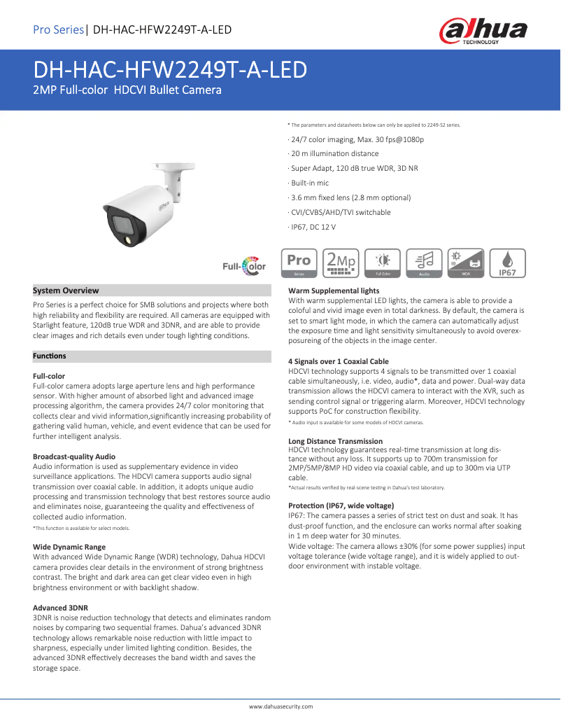 Image de la première page du manuel de l'appareil HAC-HFW2249T-A-LED
