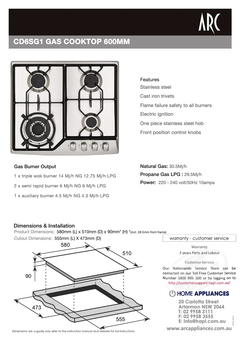 Page n°1 - Fiche technique ARC CD6SG1