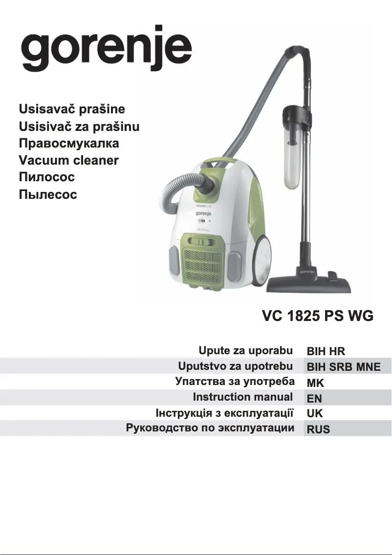 Page 1 de la notice Manuel utilisateur Gorenje VC1825PSWG