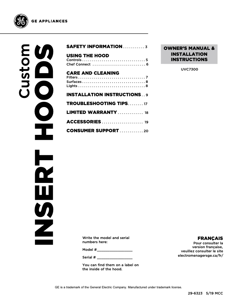 Page n°1 - Guide d'installation Monogram UVC7300SLSS