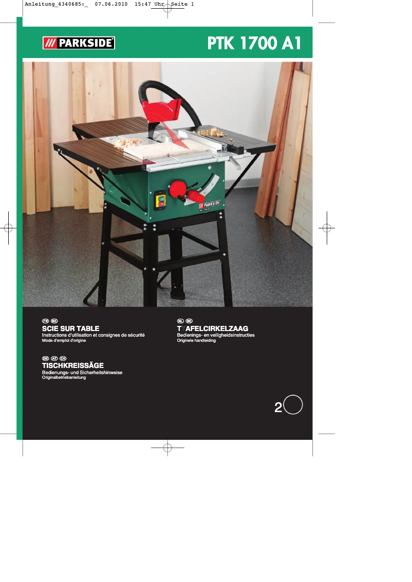 Page 1 de la notice Manuel utilisateur Parkside PTK 1700 A1
