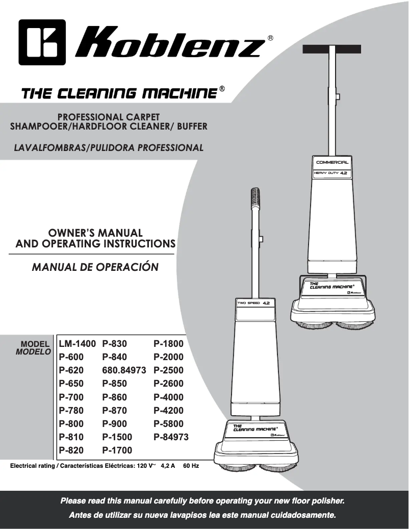 Image de la première page du manuel de l'appareil The Cleaning Machine P-2500B