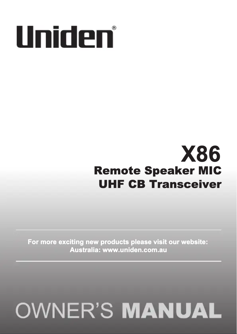 Page 1 de la notice Manuel utilisateur Uniden X86