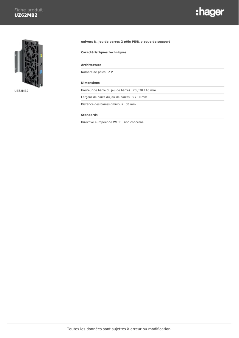 Image de la première page du manuel de l'appareil UZ62MB2