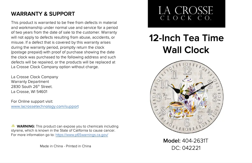 Page 1 de la notice Manuel utilisateur La Crosse Technology 404-2631T