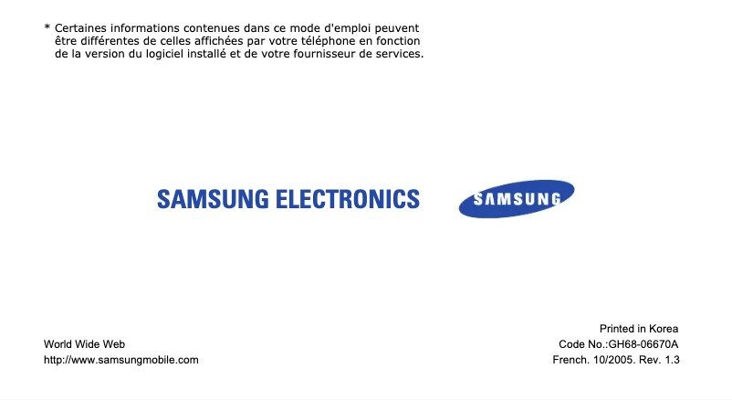 Image de la première page du manuel de l'appareil SGH-X640