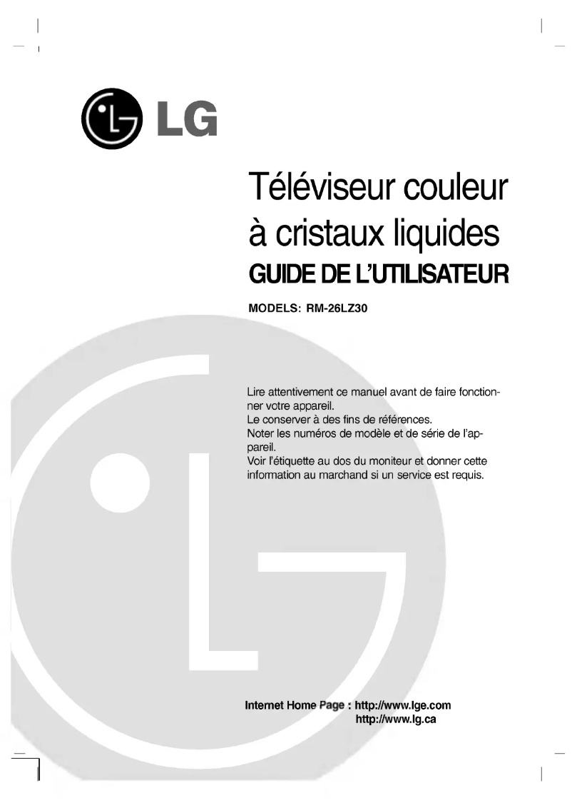 Page n°1 - Manuel utilisateur LG RM-26LZ30