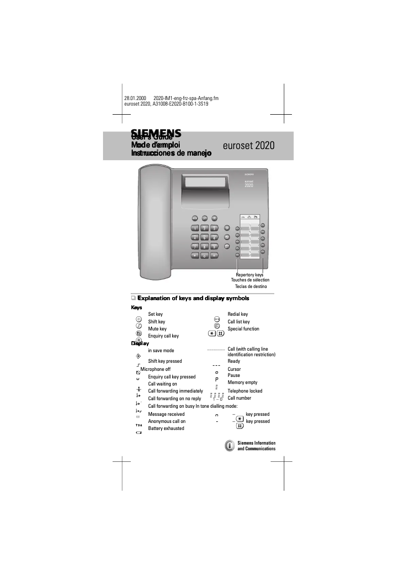 Page 1 de la notice Manuel utilisateur Siemens Euroset 2020