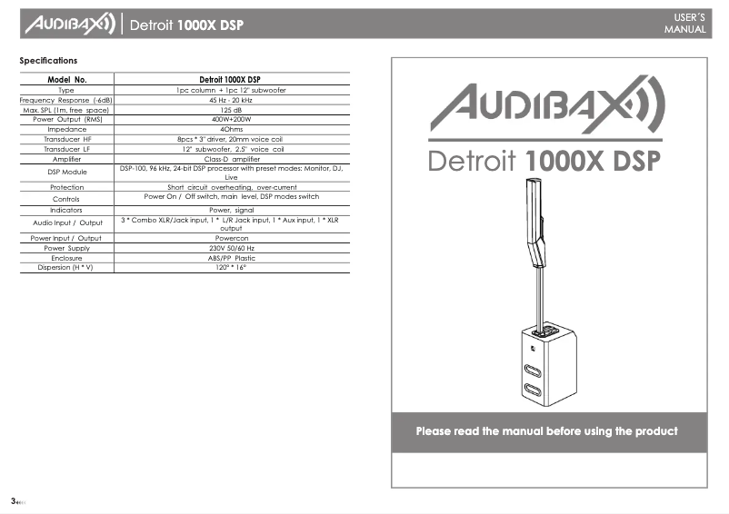 Image de la première page du manuel de l'appareil Detroit 1000X DSP