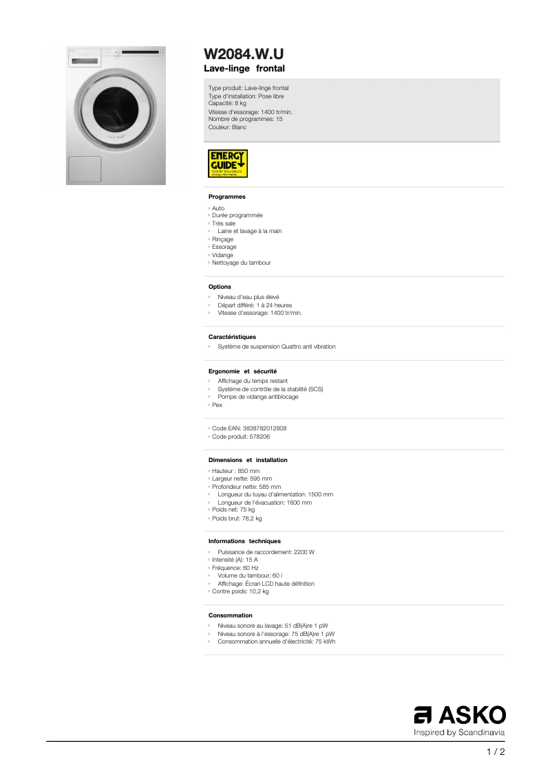 Image de la première page du manuel de l'appareil W2084.W.U