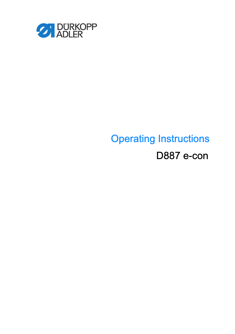 Page 1 de la notice Manuel utilisateur Dürkopp Adler D887