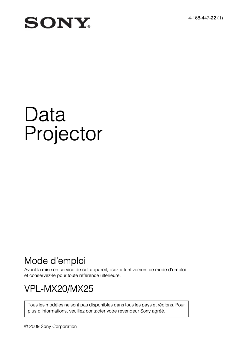 Page n°1 - Manuel utilisateur Sony VPL-MX25