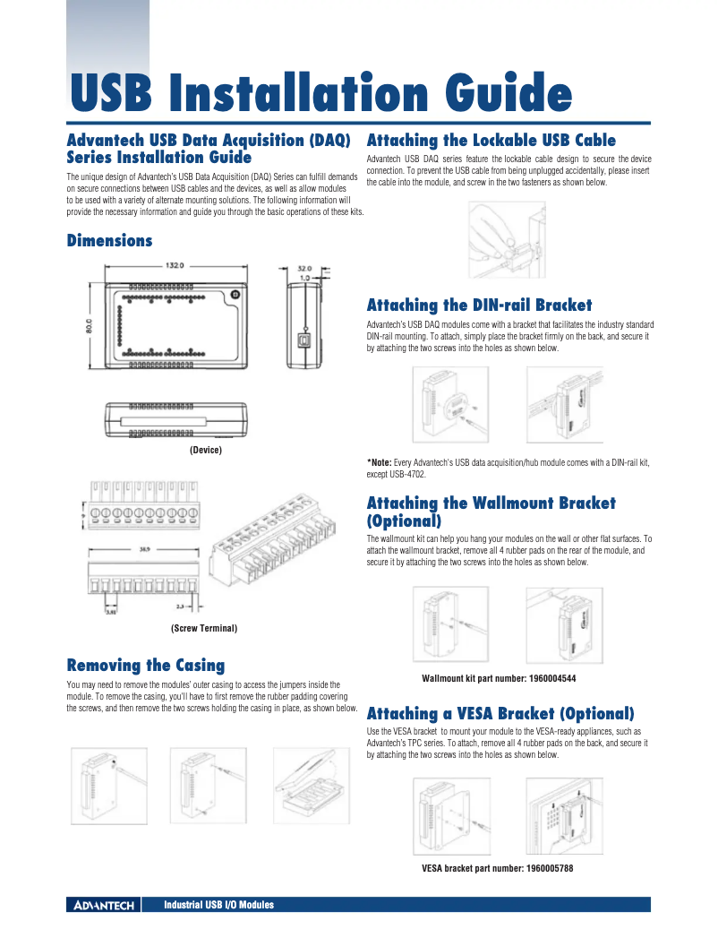 Page n°1 - Guide d'installation Advantech USB-4711A-BE