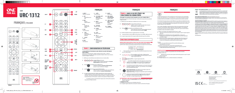 Page n°1 - Manuel utilisateur One for all URC 1312