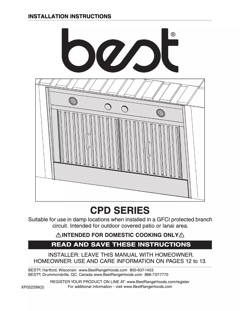 Page n°1 - Guide d'installation Best CPDI602SB