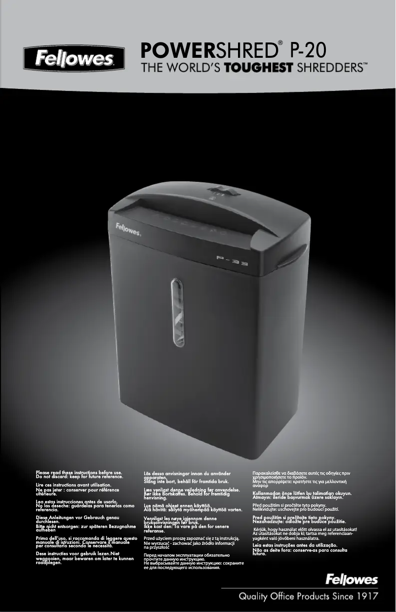 Page n°1 - Manuel utilisateur Fellowes Powershred P-20