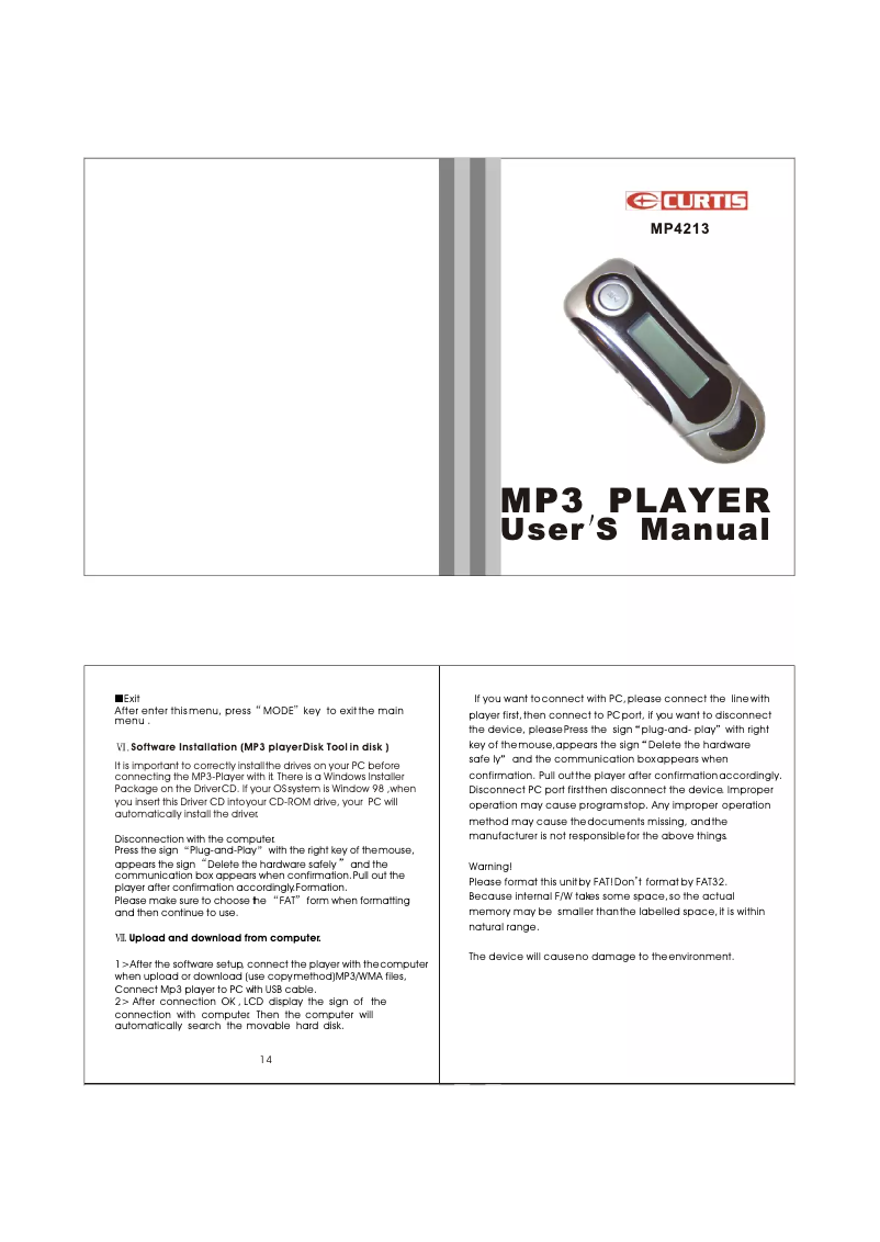 Page n°1 - Manuel utilisateur Curtis MP4213