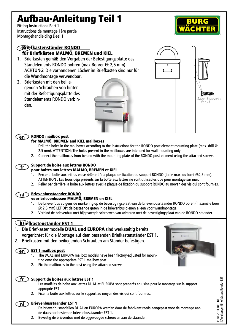 Page n°1 - Manuel utilisateur Burg Wächter BREMEN 885 W