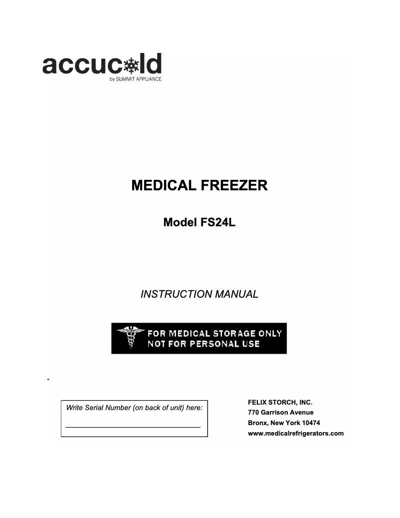 Page 1 de la notice Manuel utilisateur Accucold FS24L7CSS