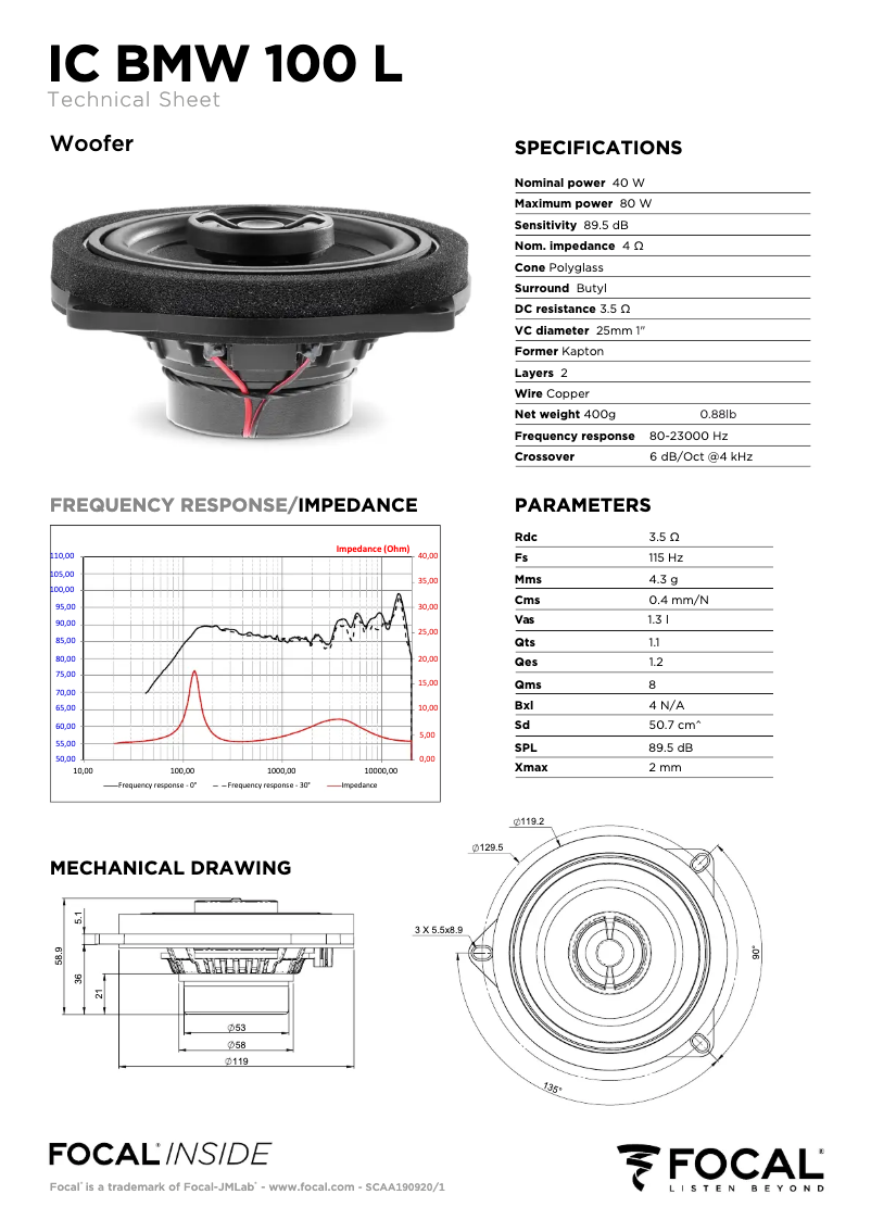 Página 1 del manual Ficha técnica Focal IC BMW 100L