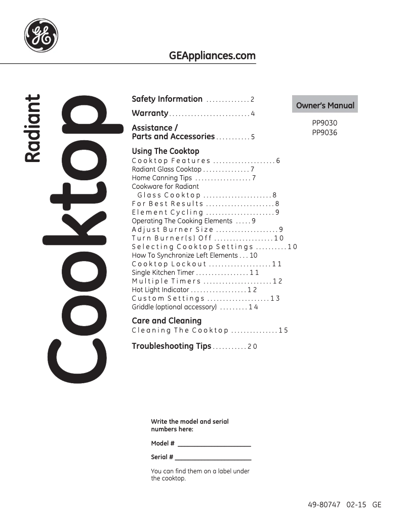 Image de la première page du manuel de l'appareil Profile PP7036DJBB