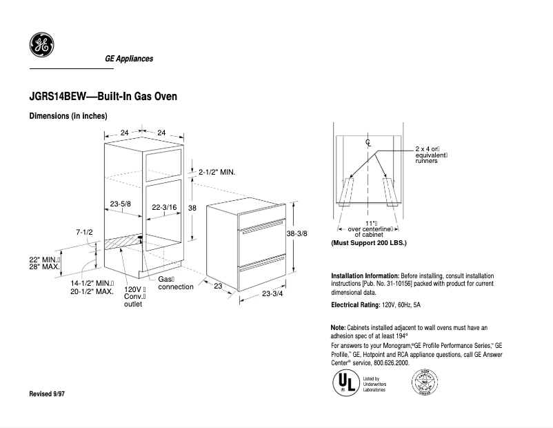 Página 1 del manual Ficha técnica GE JGRS14BEWBB