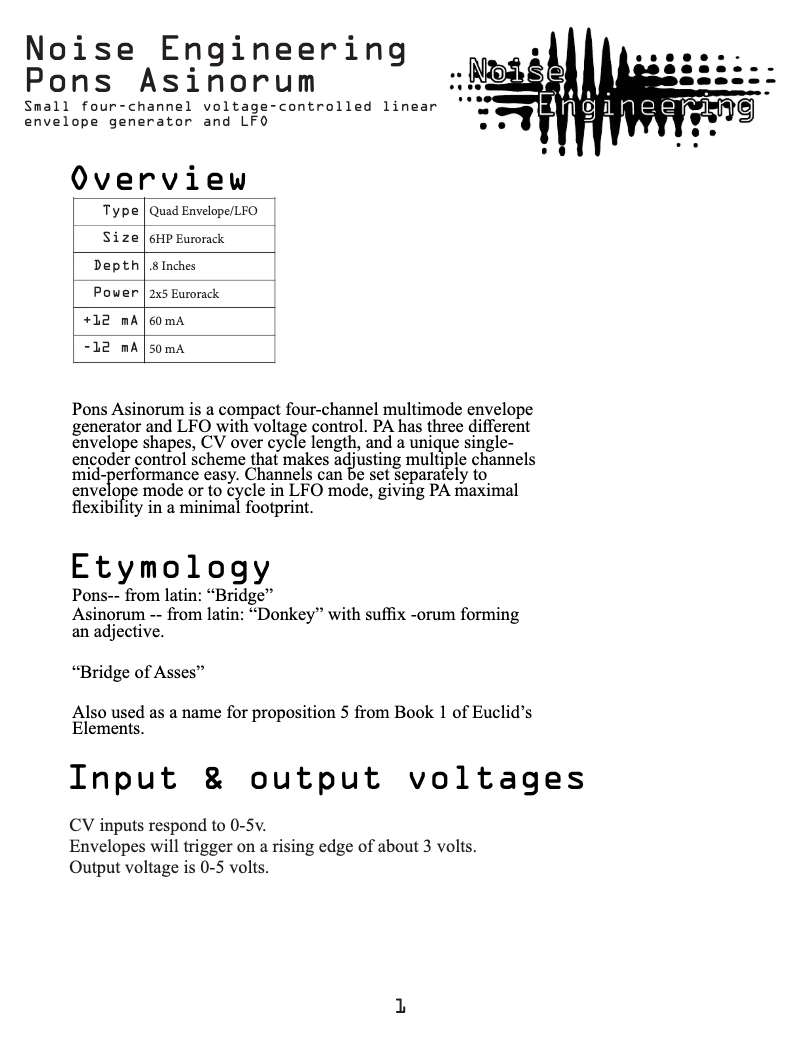 Page n°1 - Manuel utilisateur Noise Engineering Pons Asinorum