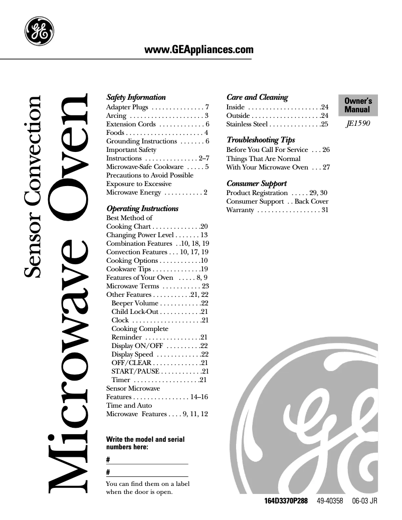 Page n°1 - Manuel d'utilisation et d'entretien GE Profile JE1590BC