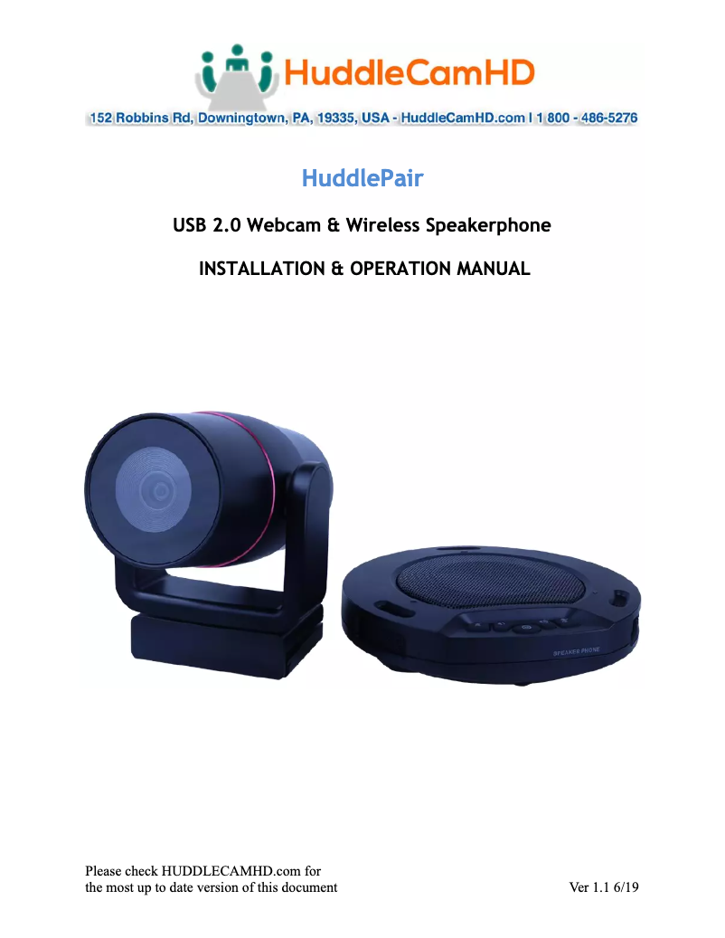 Page 1 de la notice Manuel utilisateur HuddleCamHD HuddlePair