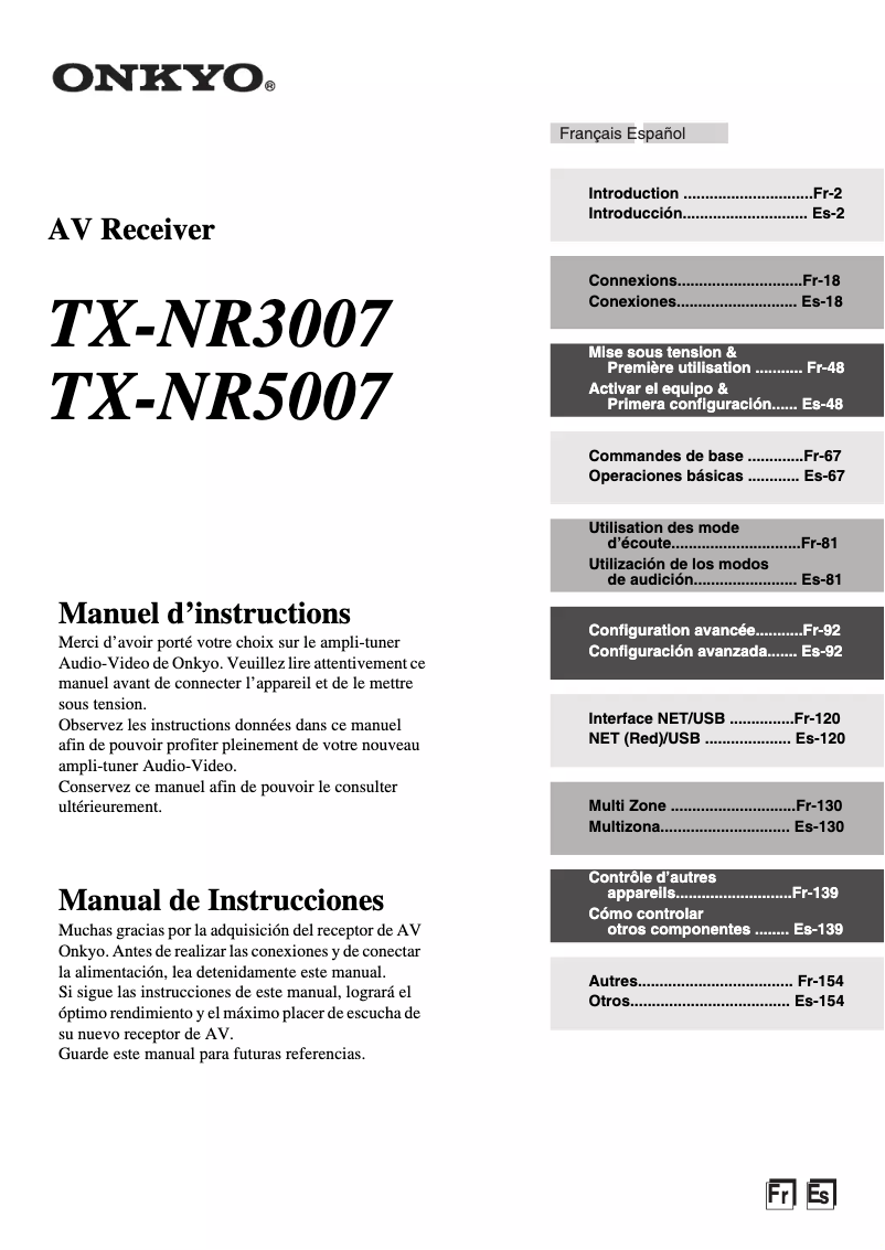 Page 1 de la notice Manuel utilisateur Onkyo TX-NR3007