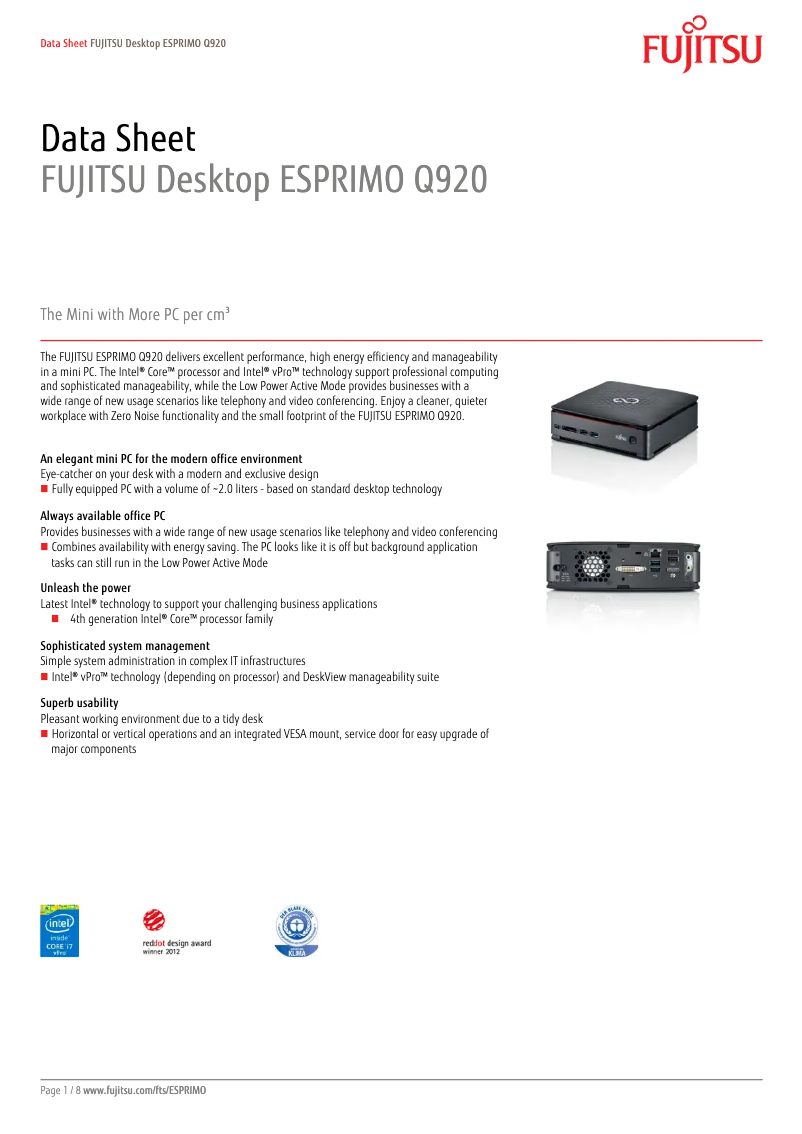 Page n°1 - Manuel utilisateur Fujitsu ESPRIMO Q920