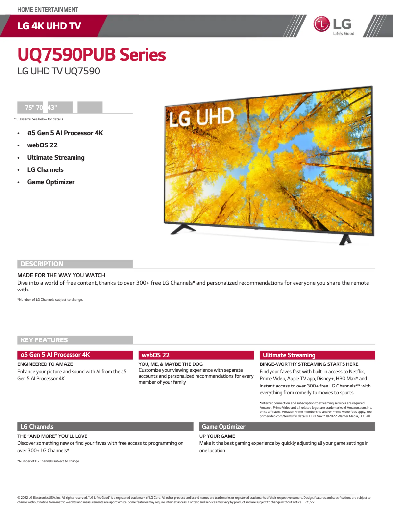 Page n°1 - Fiche technique LG 70UQ7590PUB