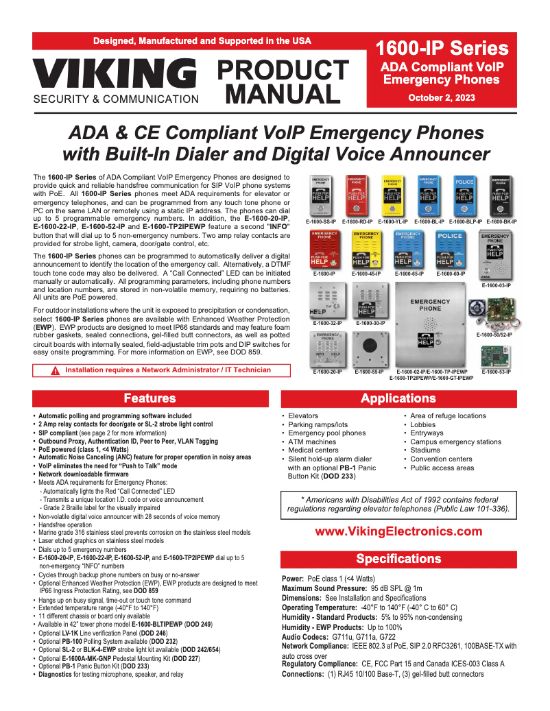 Image de la première page du manuel de l'appareil E-1600-IP