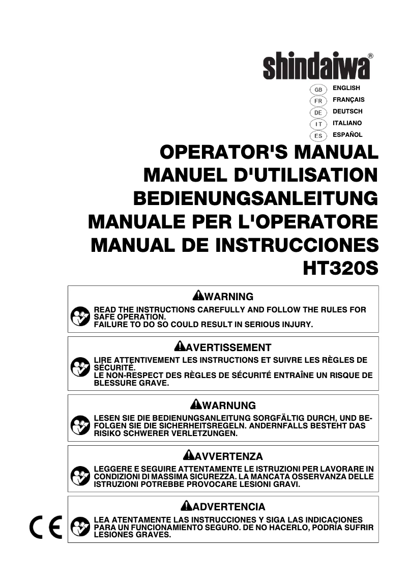 Page 1 de la notice Manuel utilisateur Shindaiwa HT320S