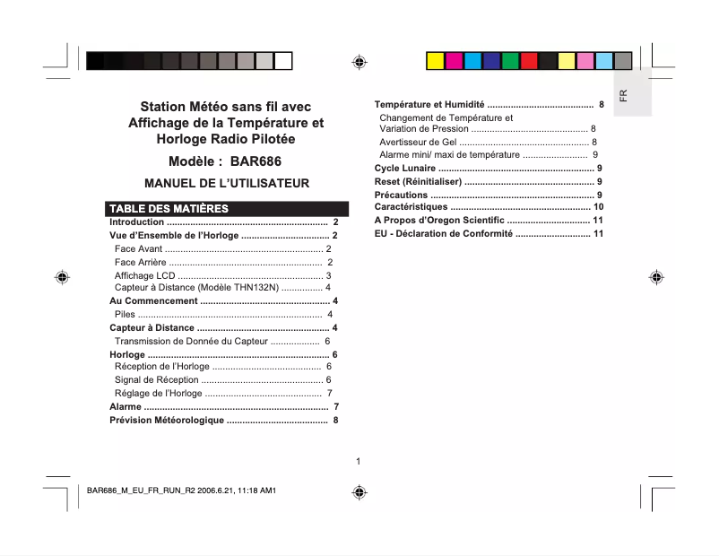 Page 1 de la notice Manuel utilisateur Oregon Scientific BAR686