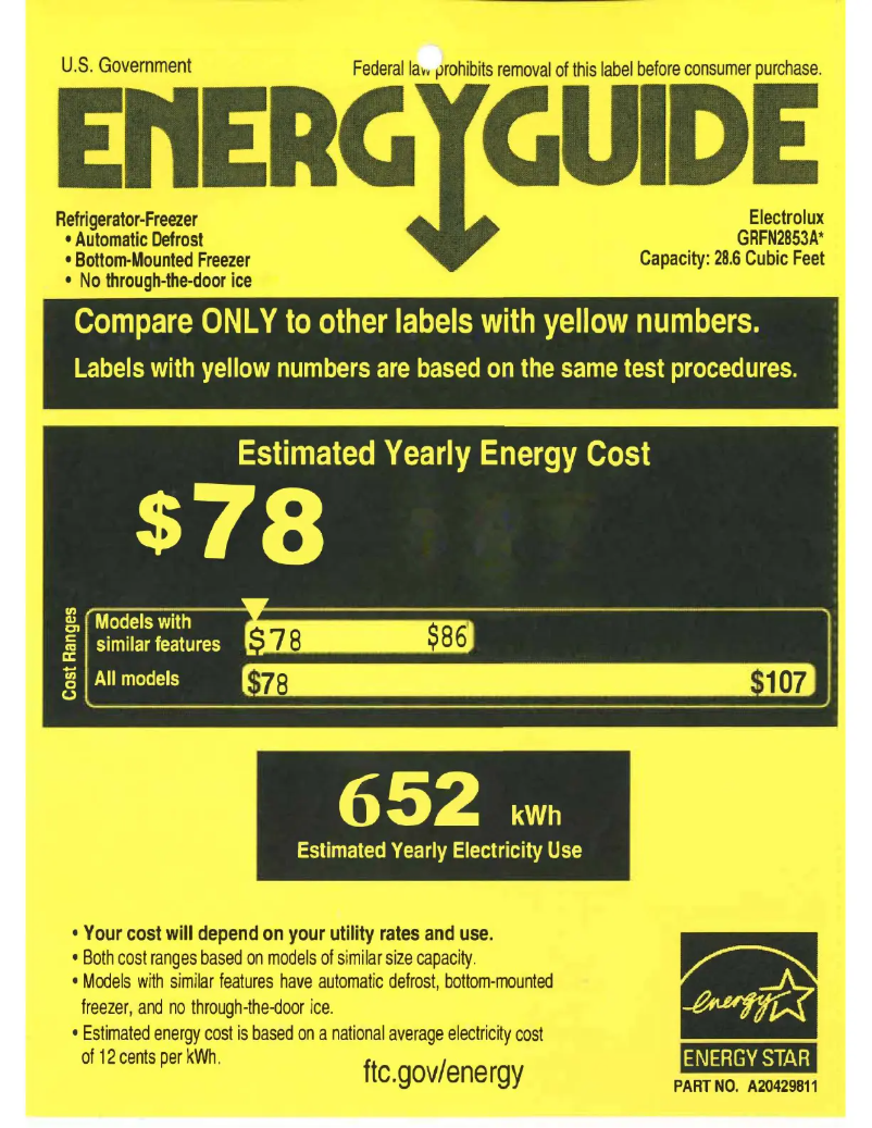 Page n°1 - Label énergétique Frigidaire GRFN2853AF