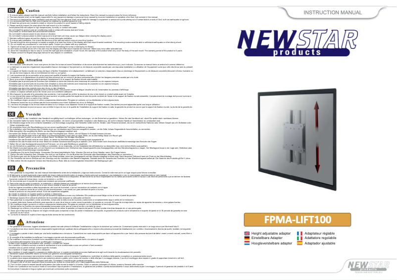Page 1 de la notice Manuel utilisateur Newstar FPMA-LIFT100