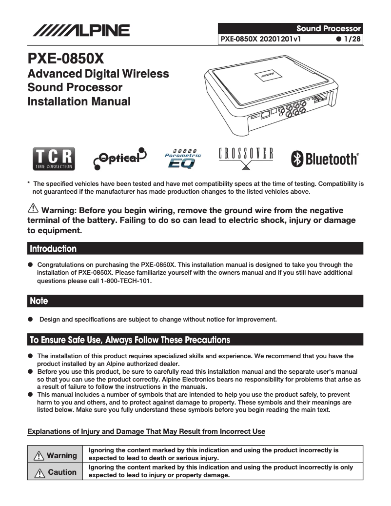 Page 1 de la notice Manuel utilisateur Alpine PXE-0850X