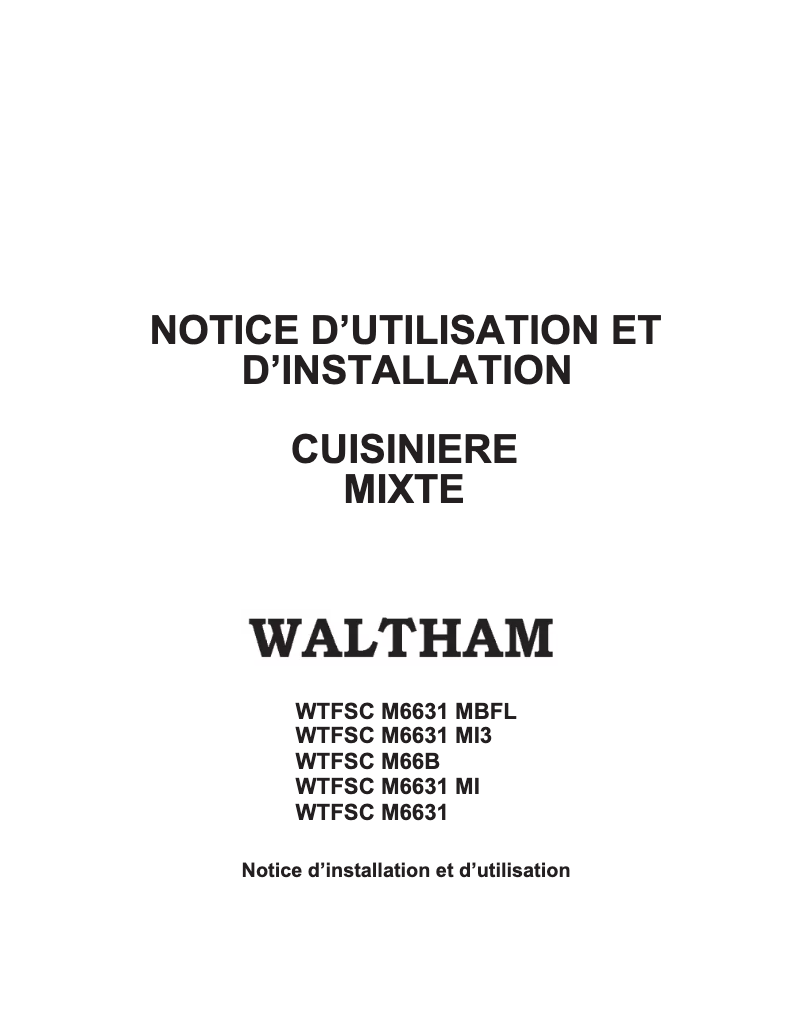 Page 1 de la notice Manuel utilisateur Waltham WTFSC M66B