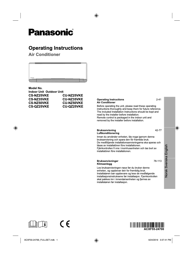 Page n°1 - Manuel utilisateur Panasonic CU-QZ25VKE