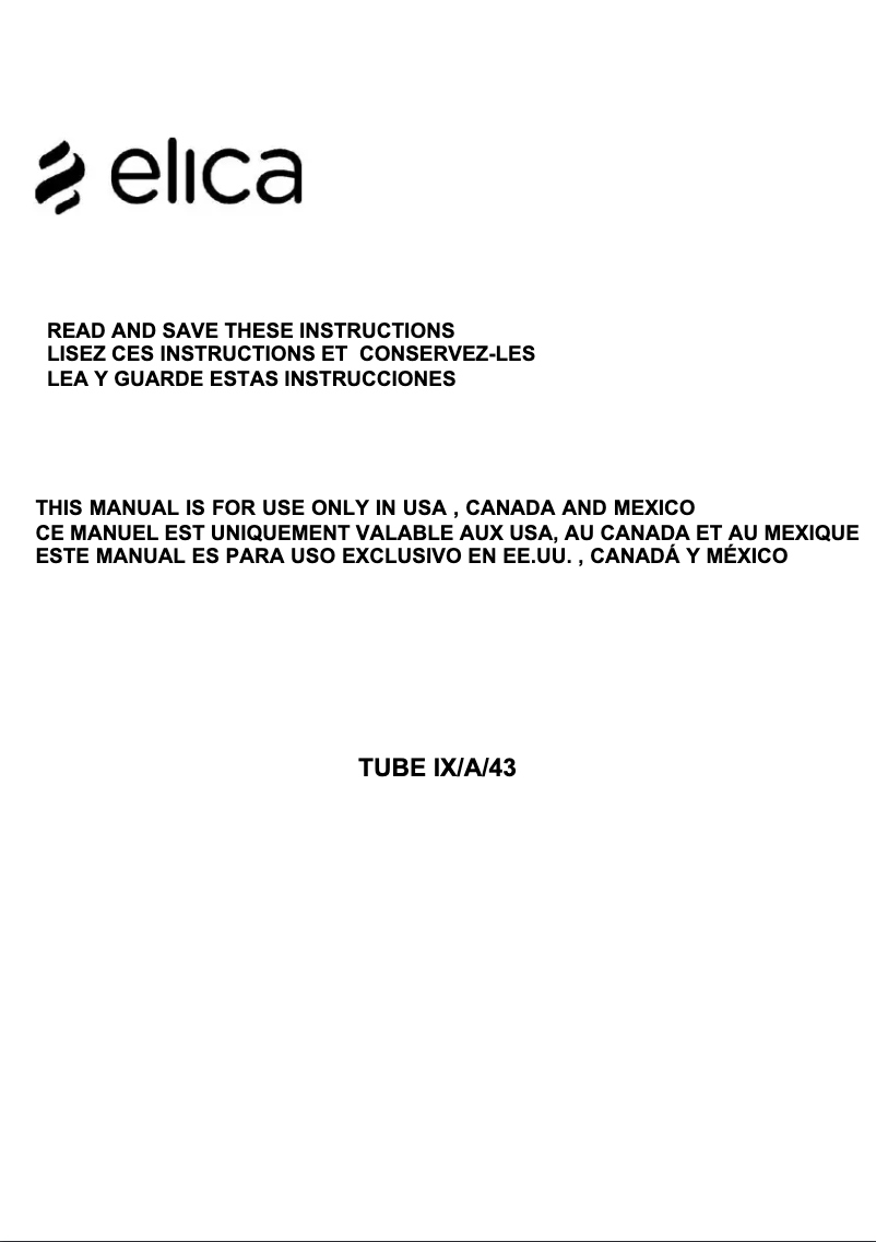 Page 1 de la notice Manuel utilisateur Elica Tube PRF0007783A