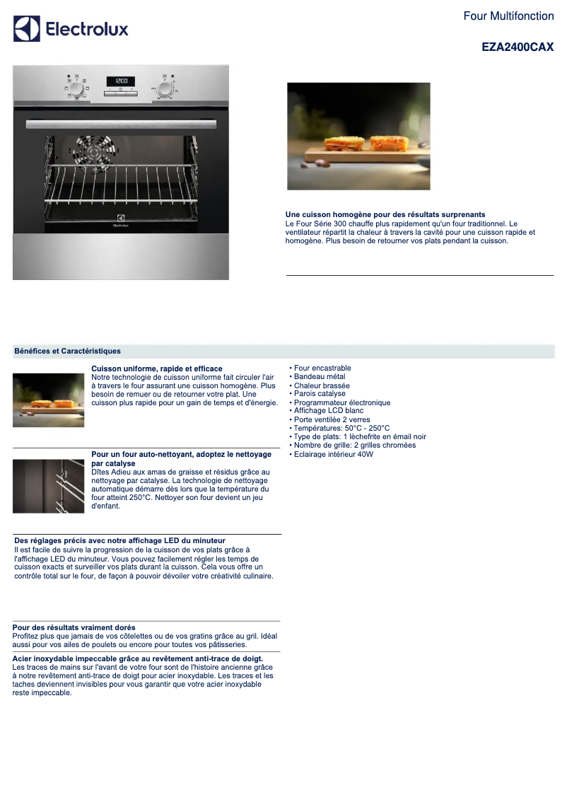 Page 1 de la notice Fiche technique Electrolux EZA2400CAX