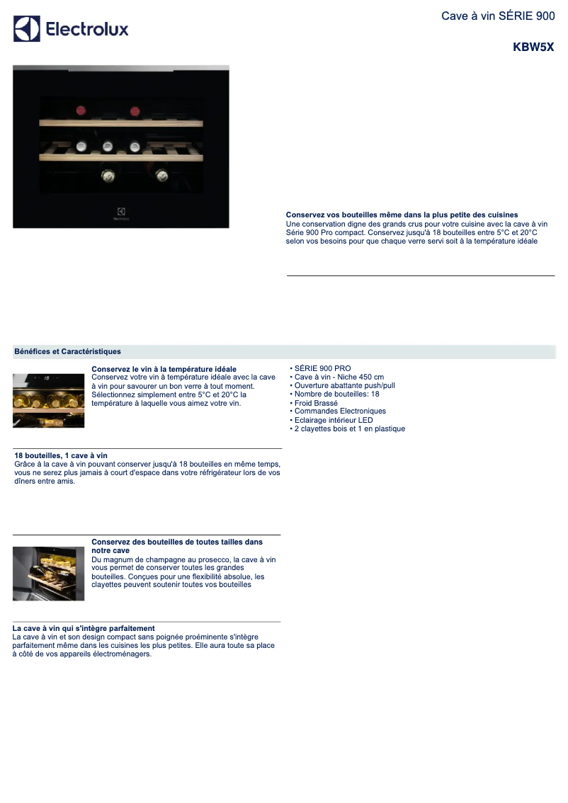 Page 1 de la notice Fiche technique Electrolux KBW5X