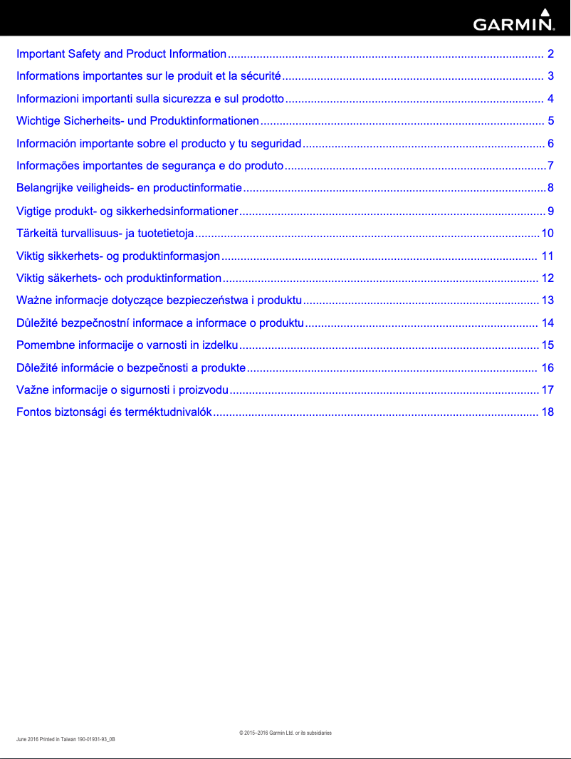 Página 1 del manual Instrucciones de seguridad Garmin babyCam