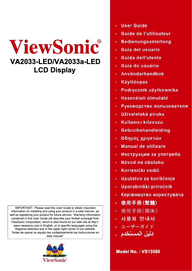 Page n°1 - Manuel utilisateur Viewsonic VA2033-LED