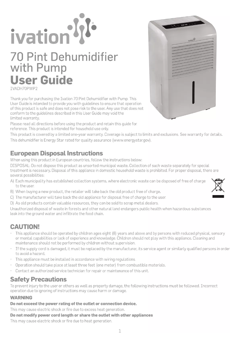 Page n°1 - Manuel utilisateur Ivation IVADH70PWP2