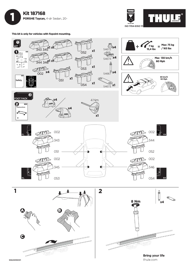 Page 1 de la notice Manuel utilisateur Thule Kit 187168
